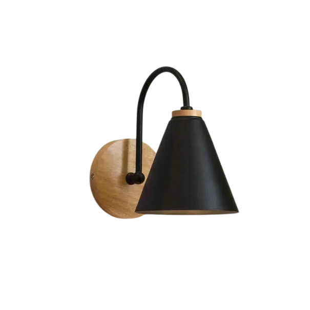 E27 Wall Lamp Without Bulb 23 x 15 cm Wood and Iron Construction Black Scandinavian Light Fixture for Living Room and Bedroom Modern 1