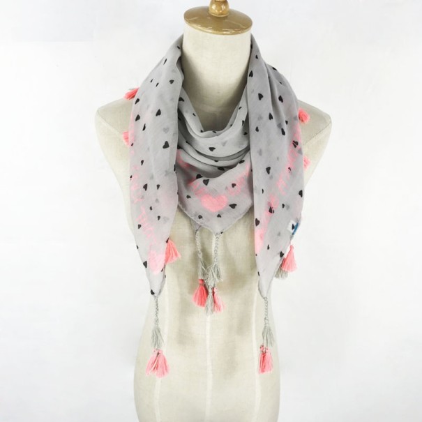 Écharpe d'enfant de printemps/automne avec des cœurs J2457 gris
