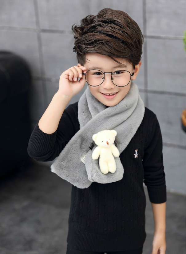 Écharpe d'hiver pour enfants avec ours J869 gris