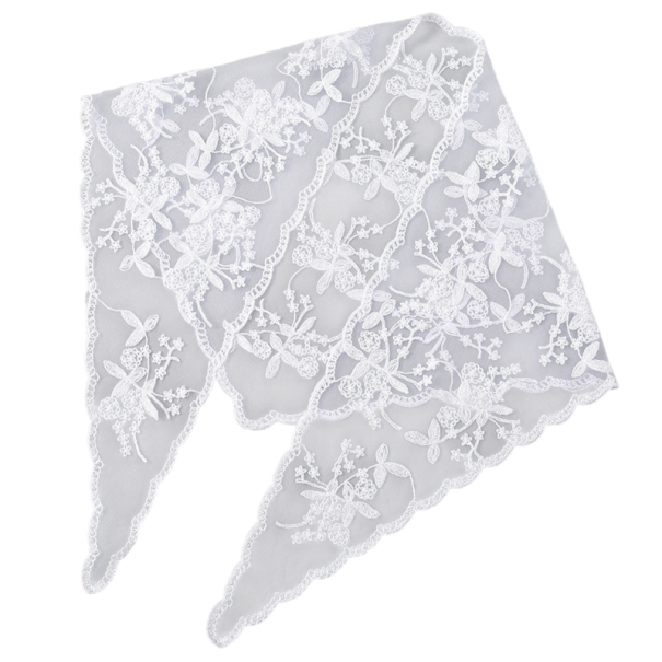 Écharpe en dentelle romantique 130 x 45 cm Écharpe triangulaire pour la tête et le cou Couronne de fleurs légère et compacte Accessoire pour toutes les saisons blanc