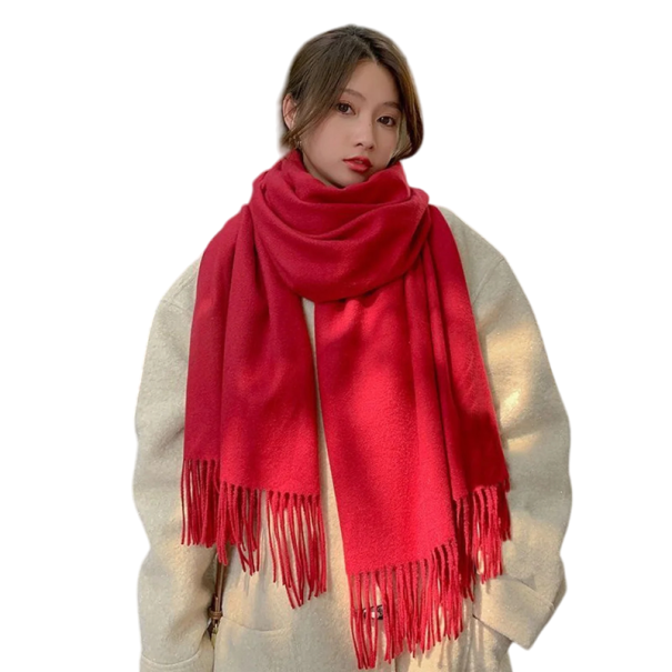 Écharpe femme 200x70 cm Imitation cachemire Écharpe douce et légère unie avec des franges Élégant accessoire chaud pour l'automne et l'hiver rouge