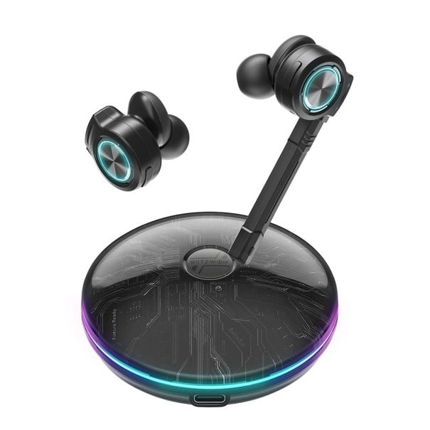 Écouteurs sans fil Bluetooth intra-auriculaires avec microphone sur bras Boîtier de chargement lumineux Bluetooth 5.0 Portée 10 m Autonomie 3 à 5 1