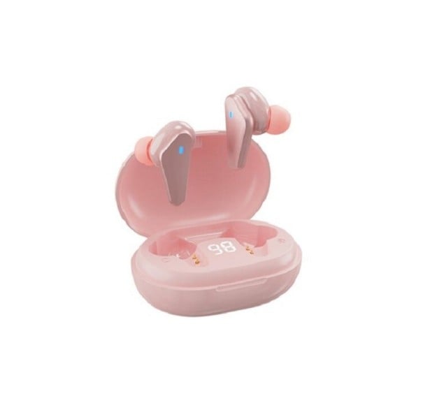 Écouteurs sans fil intra-auriculaires avec étui de chargement et écran Bluetooth 5.0 Contrôle du volume Assistant vocal Plage de 20 Hz à 20 kHz rose