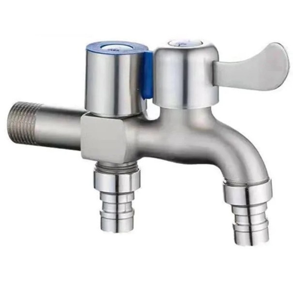Edelstahl-Wasserhahn mit doppeltem Auslauf und Steuerung 1 Eingang 2 Ausgänge 1/2" für Bidet Badezimmerzubehör langlebiger Wasserhahn 1