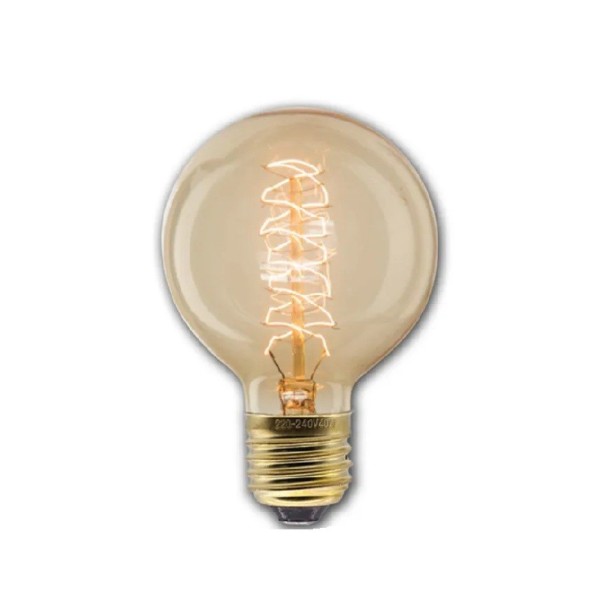Edison-Glühbirne in Kugelform mit Spirale G80 E27 40 W 220 V 8 x 12 cm Glas und Messingfassung Warmes Licht Für Flure und Treppen