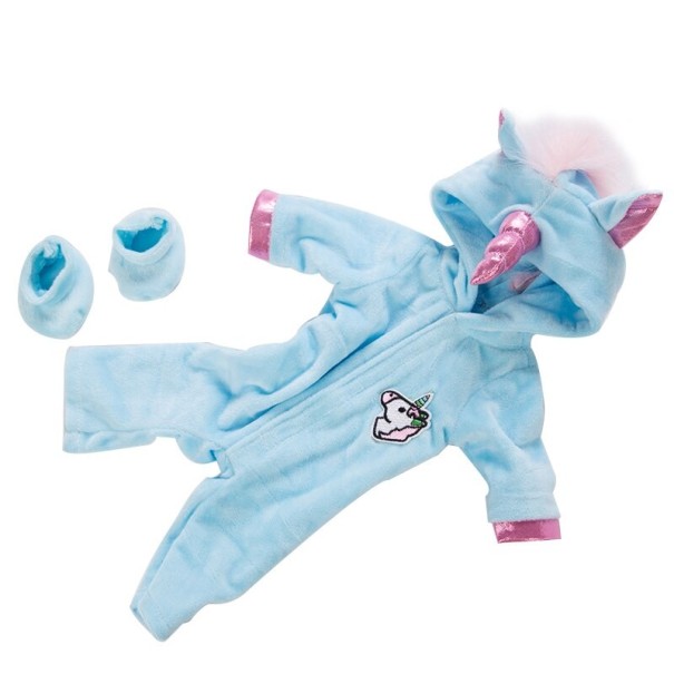 Eenhoorn jumpsuit voor pop lichtblauw
