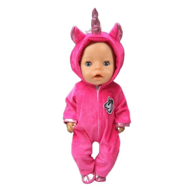 Eenhoorn poppen jumpsuit donkerroze