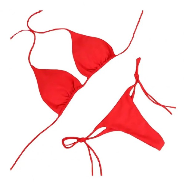 Eenvoudige triangelbikini voor dames met strikbandjes in de nek en aan de zijkanten Minimalistische snit Badmode voor zomer en vakantie rood S