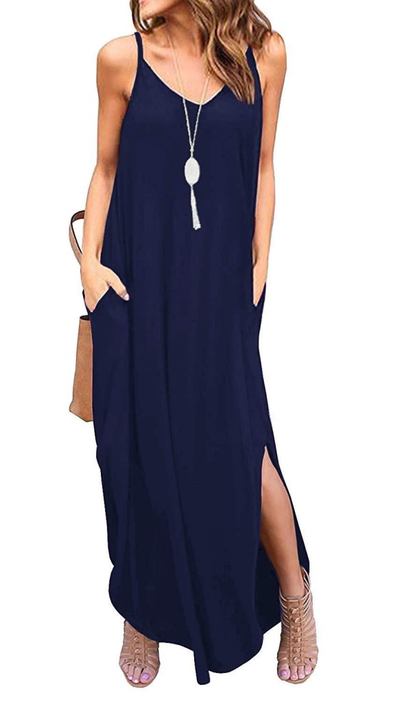 Effen jurk met split donkerblauw L