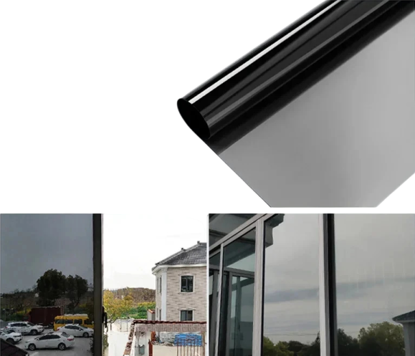 Egyirányú ablakfólia 70 x 300 cm Adatvédelem UV szűrő Tükörhatás Öntapadó ablakfólia Otthoni kiegészítők fekete