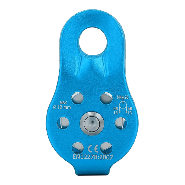 Einfachrolle 8,1 x 4,4 cm Aluminiumlegierung für Klettern und Bergsteigen Seil bis 12 mm Tragfähigkeit 26 kN Hohe Festigkeit blau