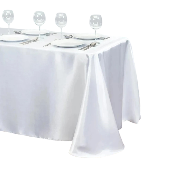Einfarbige Satin-Tischdecke 145 x 200 cm Glatte glänzende Tischdecke für Hochzeiten, Feiern und Abendessen Elegante Dekoration Verschiedene Farben weiß