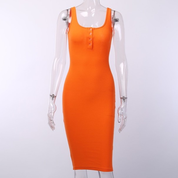 Einfarbiges Kleid mit Knöpfen orange S