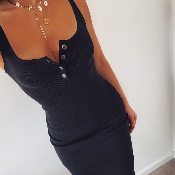Einfarbiges Kleid mit Knöpfen schwarz S