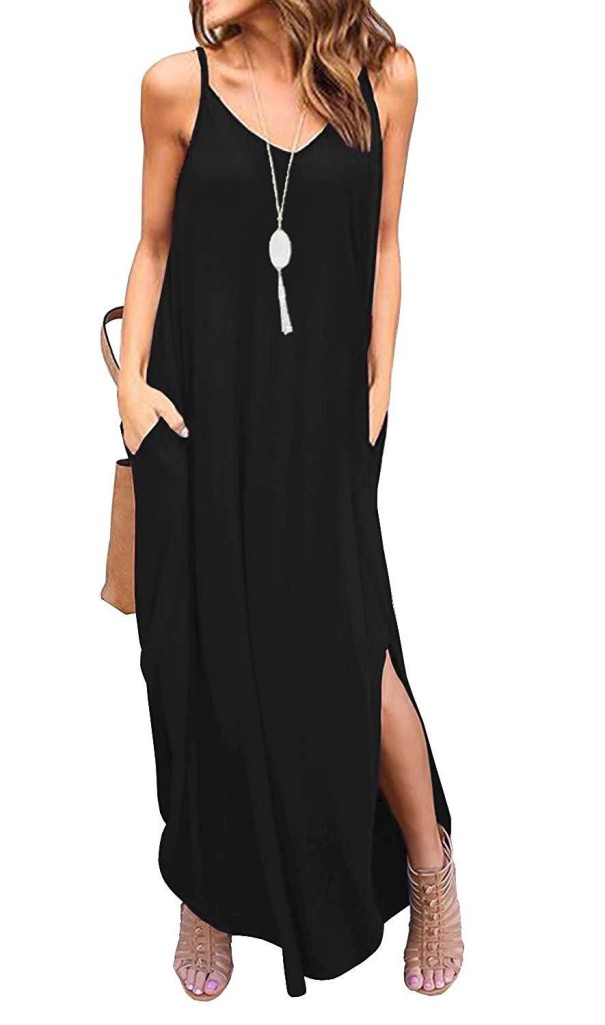 Einfarbiges Kleid mit Schlitz schwarz S
