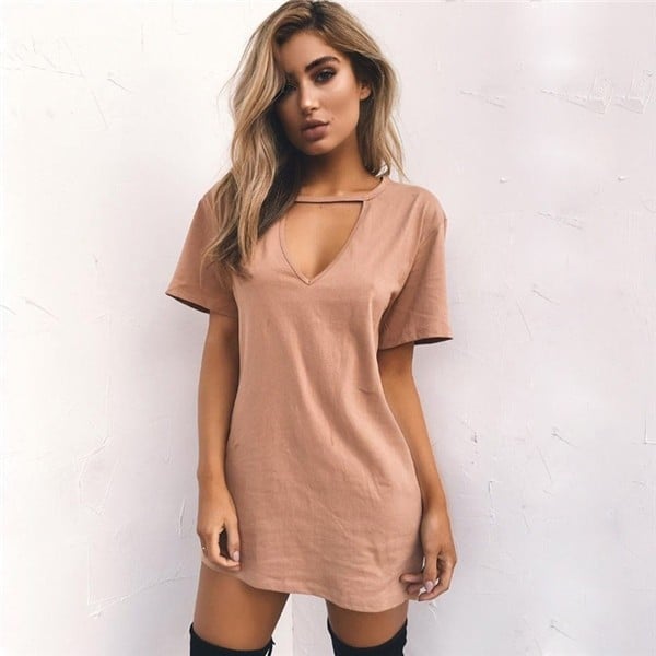 Einfarbiges Minikleid khaki M
