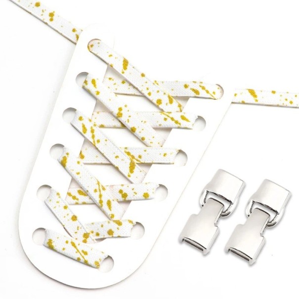 Elastické šnúrky do topánok bez zaväzovania 100 cm Polyesterové šnúrky s kovovým zámkom Rýchle obúvanie pre športovú a každodennú obuv bielo-zlatá