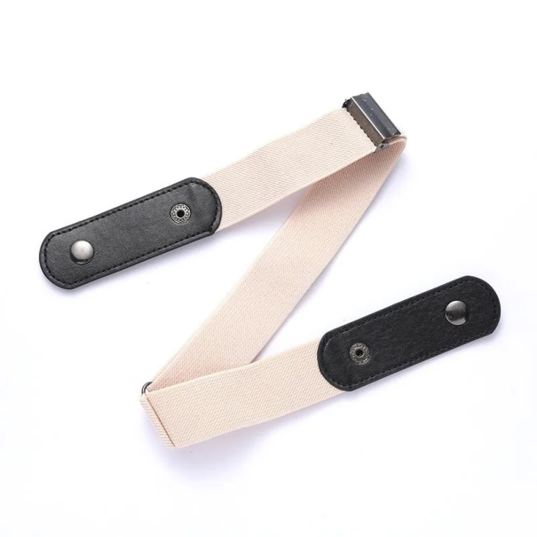 Elastický nastavitelný pásek bez přezky Skrytý pásek pro pohodlné nošení do kalhot Džínový pásek do poutek Bezešvý pružný opasek béžova