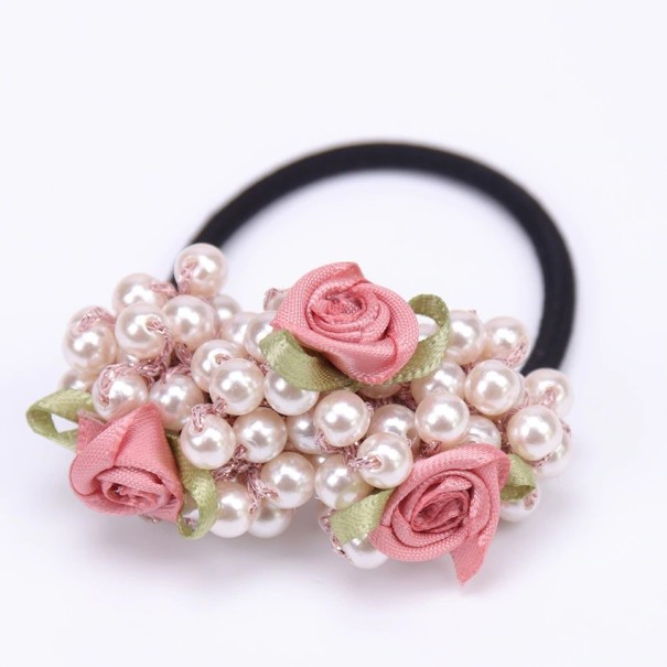 Élastique à cheveux avec perles et fleurs 2