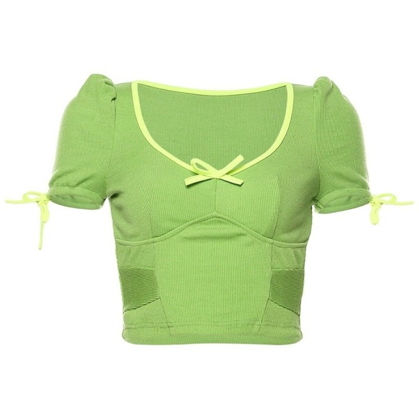 Elastisch kort T-shirt voor dames groen XS