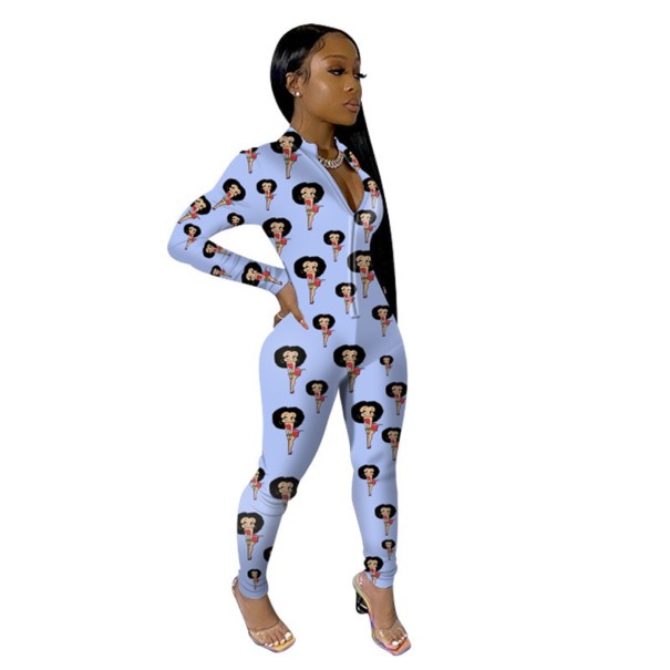 Elastische jumpsuit voor dames met print S 4