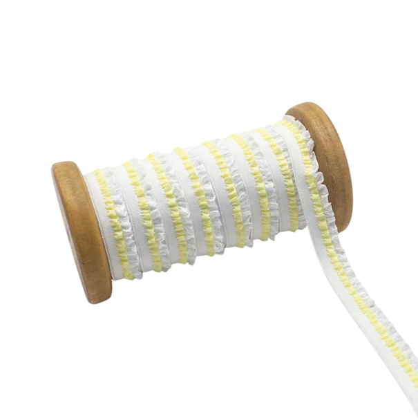 Elastische lint met dubbele ruches 1,2 cm lengte 91 cm Polyester elastisch rucheslint Decoratief lint voor het naaien van kleding en creatief geel
