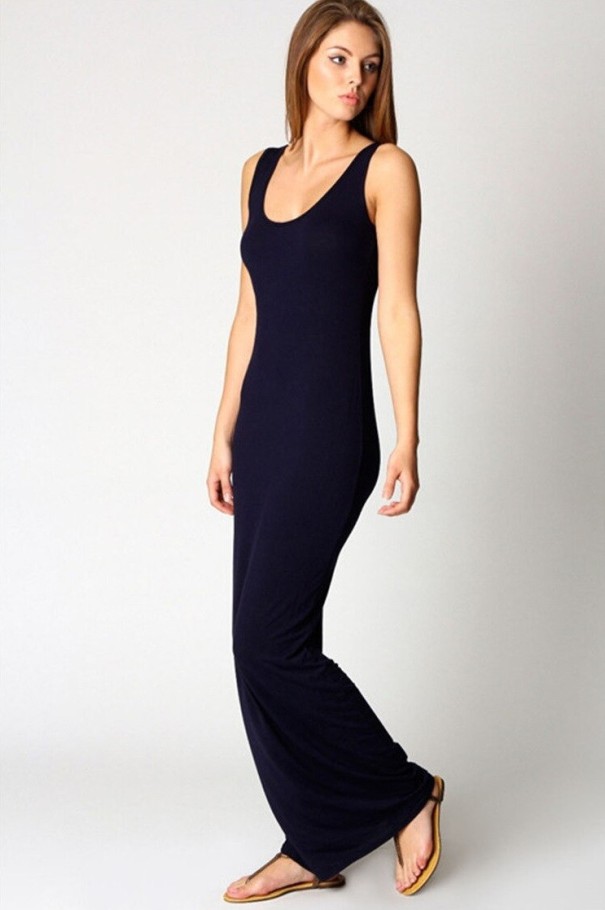 Elastische maxi-jurk donkerblauw M