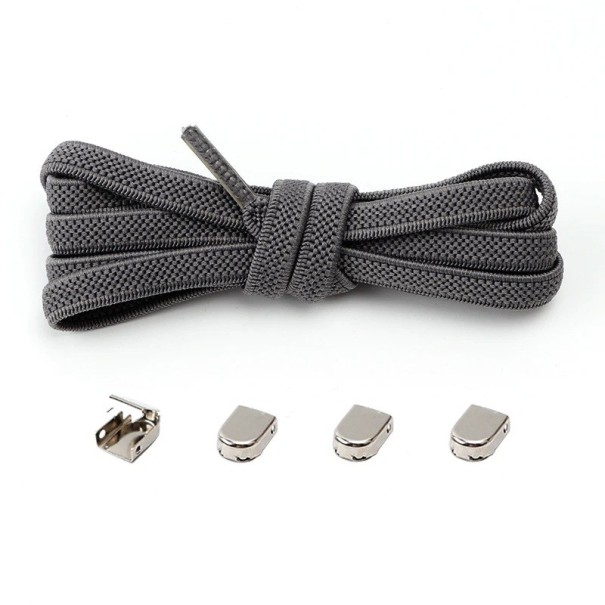 Elastische veters 105 x 0,7 cm Zonder strik voor kinderen en volwassenen Eén maat Metalen gesp Snel aan te trekken Sportieve stijl donkergrijs