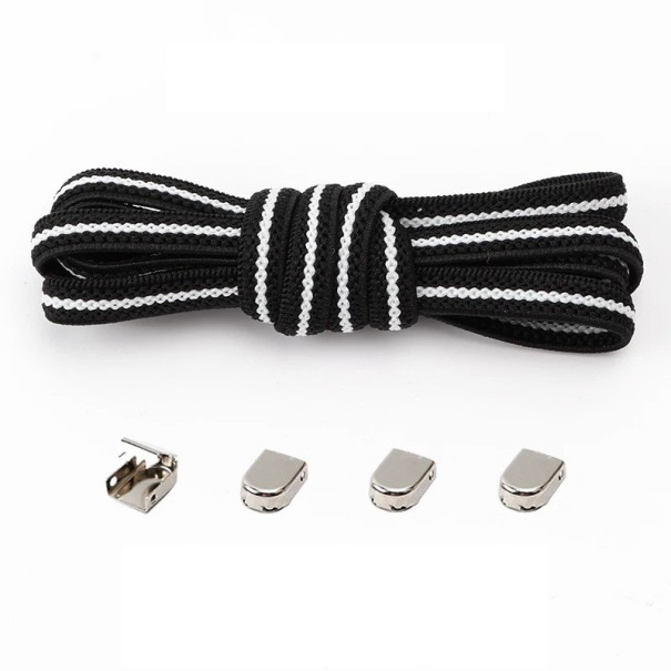 Elastische veters 105 x 0,7 cm Zonder strik voor kinderen en volwassenen Eén maat Metalen gesp Snel aan te trekken Sportieve stijl zwart - wit