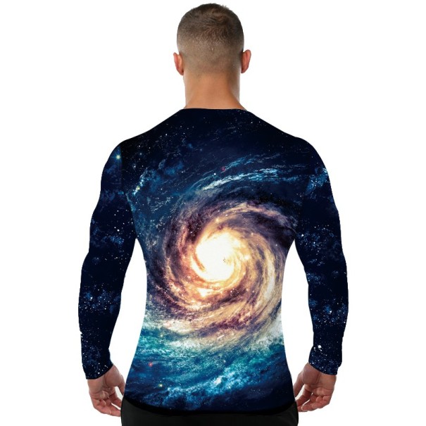 Elastisk 3D-tryckt T-shirt för män - Galaxy - långärmad