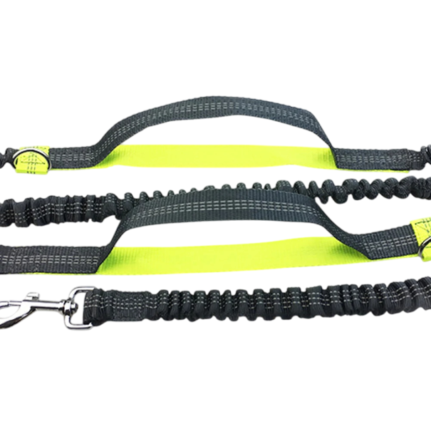 Elastisk hundesnor til løb om livet Hands Free Reflekterende snor med justerbart bælte og støddæmper Komfortabel styring under sport grøn
