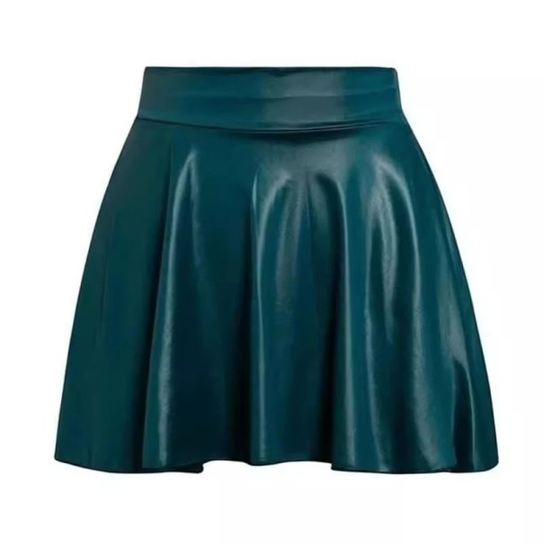 Elastisk minikjol i konstläder för kvinnor, hög midja, A-linjeformad, elegant svart kjol, sexig festoutfit, snyggt mode, höstvinter blå S