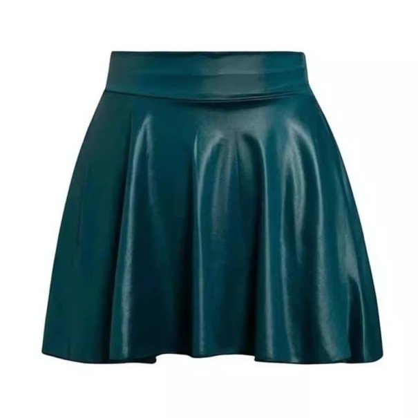 Elastisk miniskørt til kvinder i kunstlæder. Højtaljet A-linje. Elegant sort nederdel. Sexet festoutfit. Stilfuld mode efterår/vinter. blå L