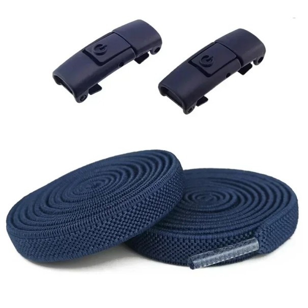 Elastiske snørebånd uden bindebånd 100 cm Snørebånd med lås Metalspænde Hurtig påsætning til sports- og hverdagssko marineblå