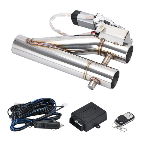 Electric Exhaust Valve 2" 51 mm with Remote Control Double Flap Y Pipe Cutout Stainless Steel 304 Motor 12 V Silver 1