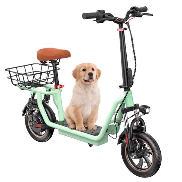 Electric Scooter with Seat 500 W with Basket and Double Suspension 36 V 7.5 Ah Battery Range 35 km Max 25 km/h 120 kg green
