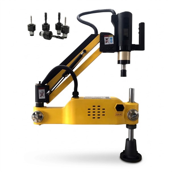 Electric Thread Cutter M3–M16 with Servo Motor Universal Tapping Arm with Tilting Head 600 W Reach 1100 mm 220 V Yellow Pro 1