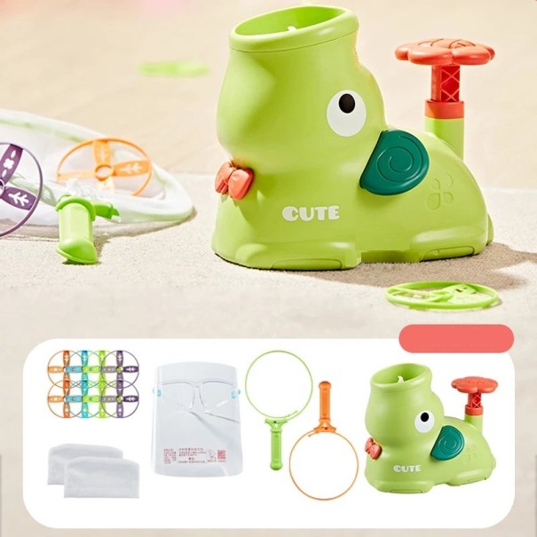 Elefante con discos de lanzamiento a pie 11 x 19 x 15 cm ABS para atrapar discos en interiores y exteriores, set de 8 discos con redes y escudo protector Juguete infantil verde