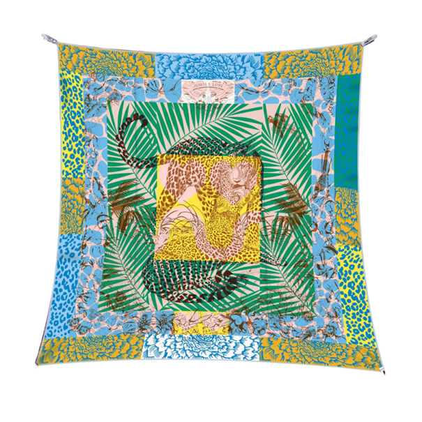 Élégance française tropicale Écharpe carrée pour femmes Multifonctionnelle pour la tête le cou les cheveux le corps Tendance mode Quatre saisons vert