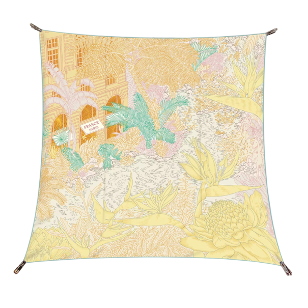 Elegância francesa exótica Lenço quadrado feminino Multifuncional para cabeça, pescoço, cabelo e corpo Tendência de moda Quatro estações amarelo