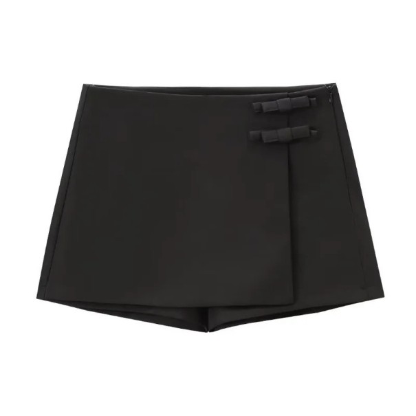 Elegancka damska mini spódniczka z kokardą Obcisła krótka spódniczka z ozdobą Elegancka krótka spódniczka do miasta Strój do pracy i na wieczór czarny M