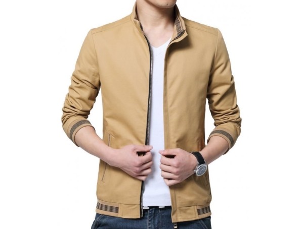 Elegancka wiosenna kurtka męska J900 beżowa 3XL