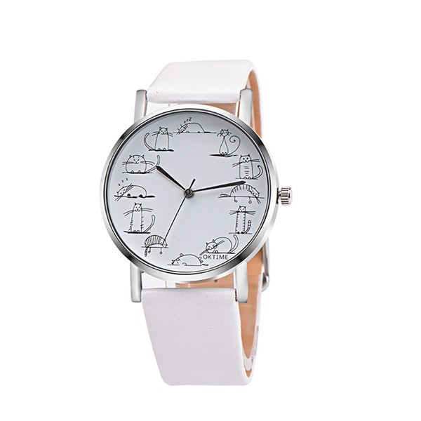 Elegancki damski zegarek z kotami J809 biały