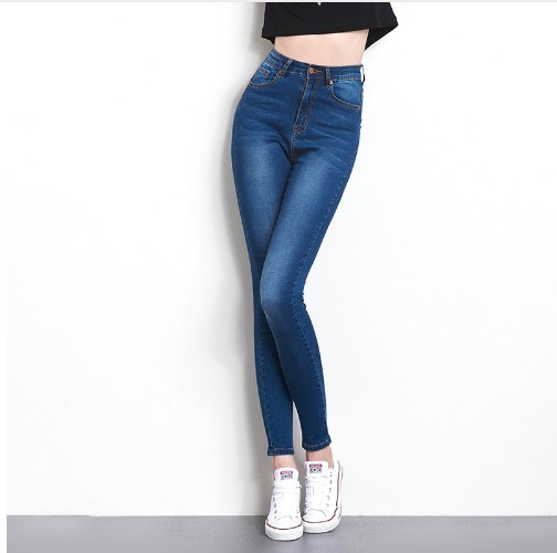 Eleganckie jeansy damskie - granatowe J3338 L