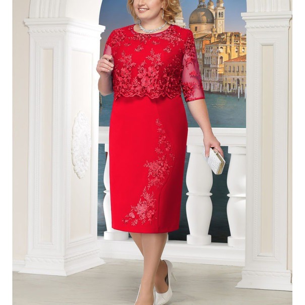 Elegáns női ruha - plusz méret piros XL
