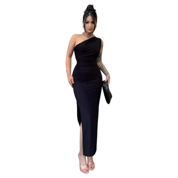 Elegant aftonklänning Asymmetriskt skuren enärmad design Bodycon damklänning med hög slits för formella evenemang grön M