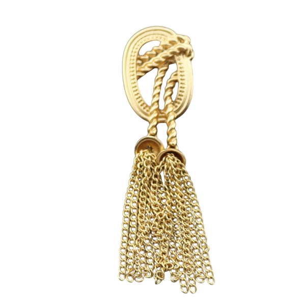 Elegant Brooch with Chain Tassels Pin Badge Metal Gold Oval Decoration with Interwoven Pattern Stylish Accessory for Blazer Coat 1