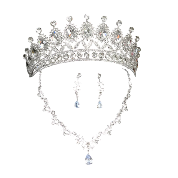 Elegant bryllupssæt med diadem, halskæde og øreringe, luksuriøs damesmykke, hårtilbehør, smykkesæt til brude, fester og baler 1