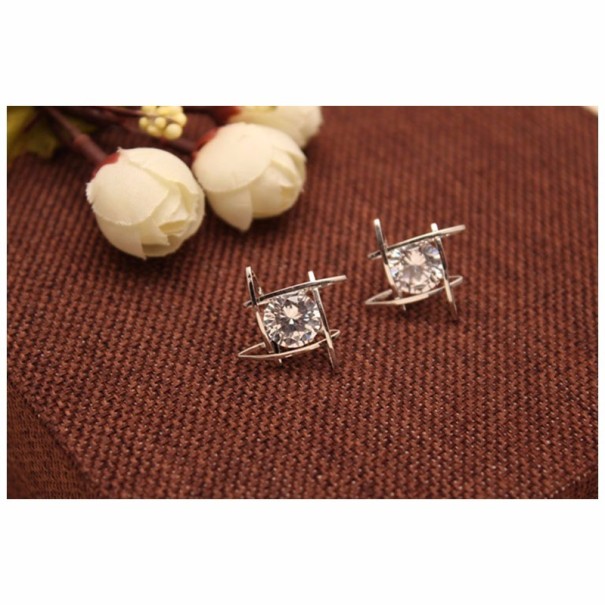 Elegant Earrings - Square with Stone silver