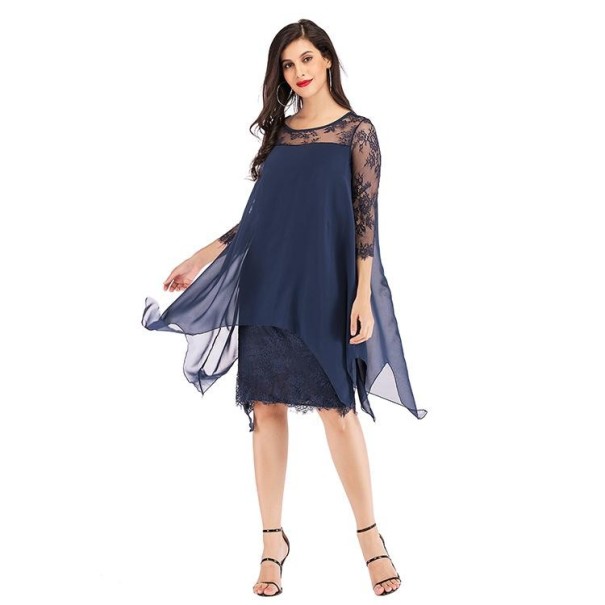 Elegant Ladies' Dress with Lace dark blue M